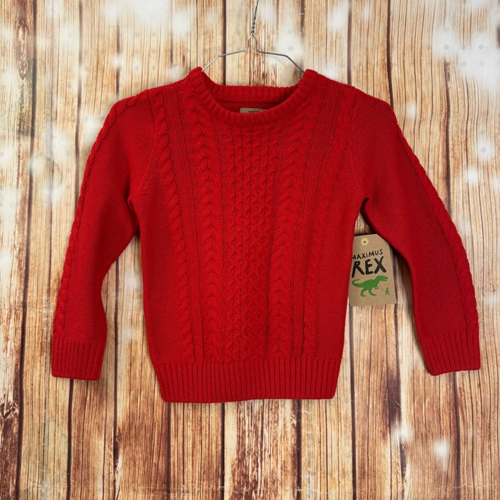 Maximus Rex Kids Toddler Crew Neck Red Cable Knit Pullover Sweater Size 5